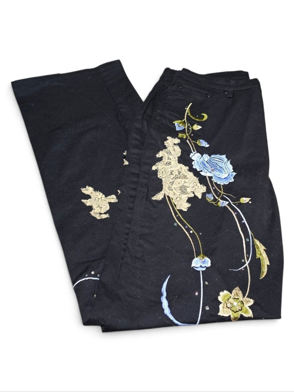 Lana Erica Y2K Embroidered Jeans Black Embellished Size 10